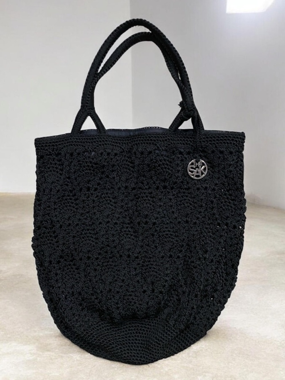 Vintage Boho The Sak Black Rainforest Crochet shoulder Bag Tote Bohemian